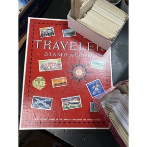 Vintage Traveler Worldwide Stamp Album H.E. Harris w/ HUNDREDS of Stamps, Hinges